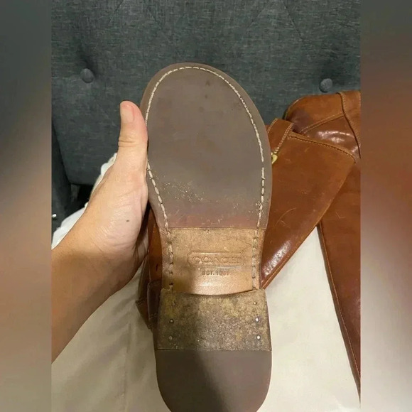 COACH Weslyn Whiskey Genuine Leather Buckle Tall Riding Boots size 7 - Picture 14 of 14